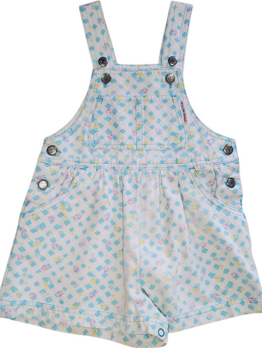 Vintage Sprockets Pastel Floral Diamond Shortalls Overalls 18 Months